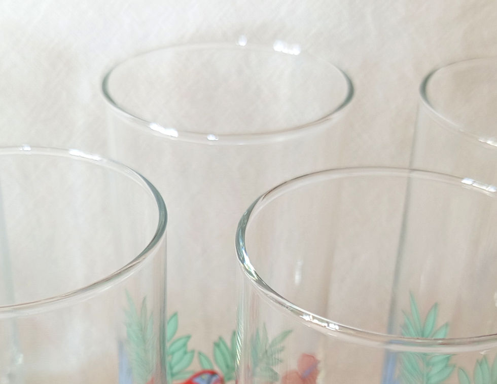 Miniature : Lot de 5 verres à orangeade motif tropical, perroquet  -  ALPAC Années 80