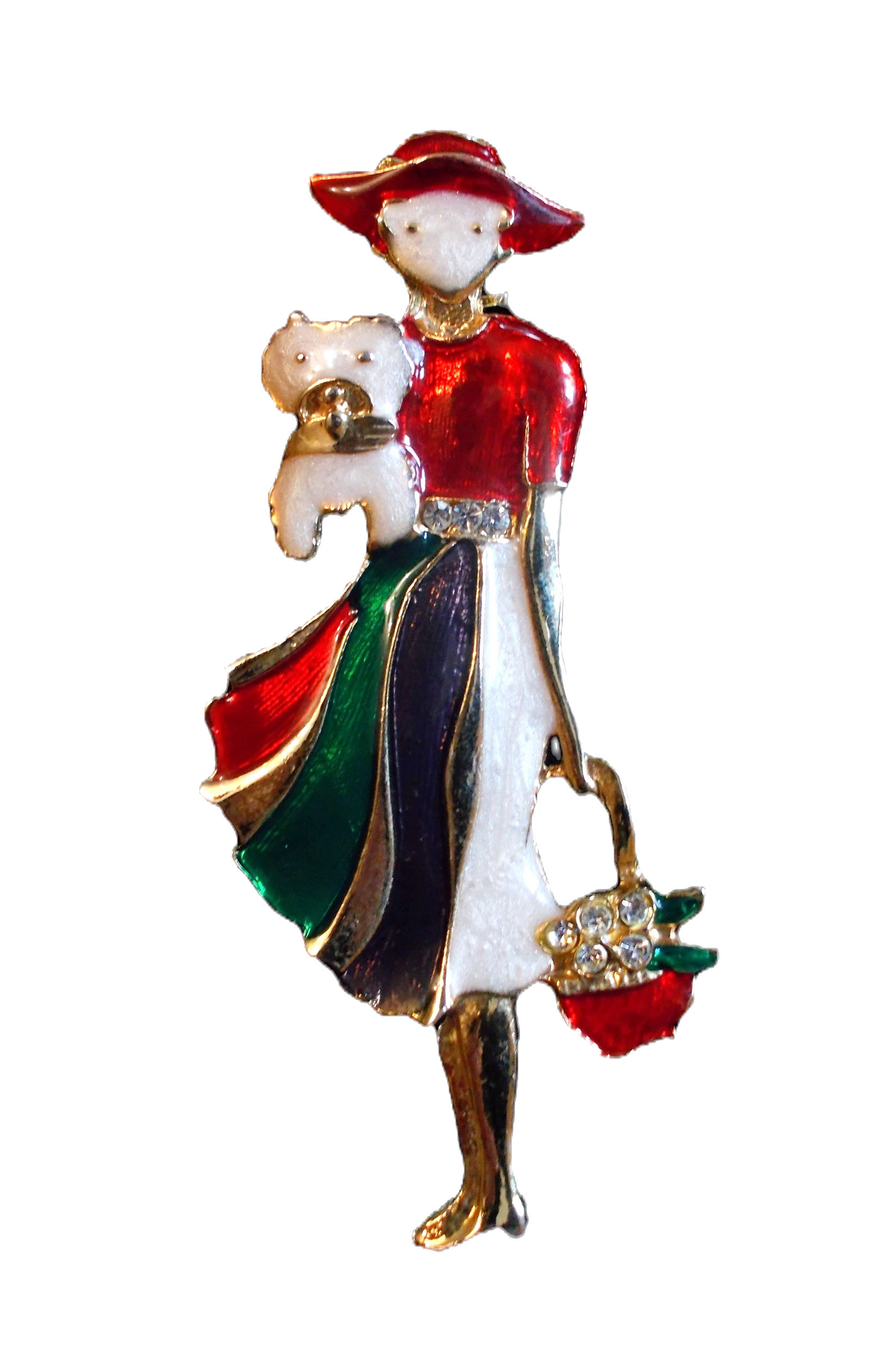 Broche fantaisie vintage femme et chien