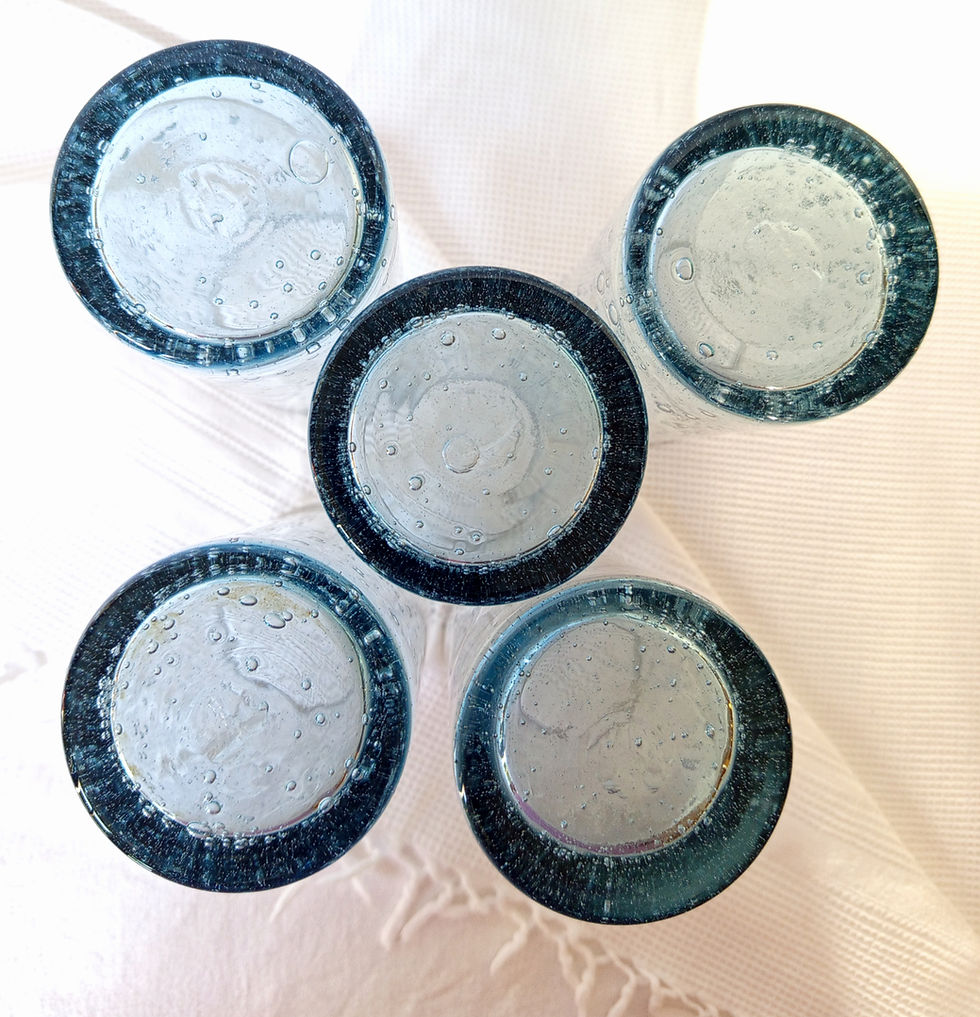 Miniature : Pichet et 5 verres à orangeade en verre bullé bleu - XXe siècle