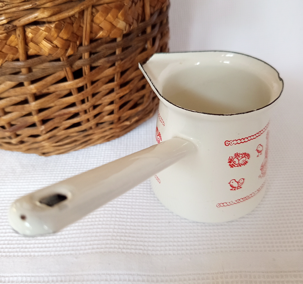 Miniature : Cafetière turque en tôle émaillée "Viens Poupoule" Geneviève Lethu 1997