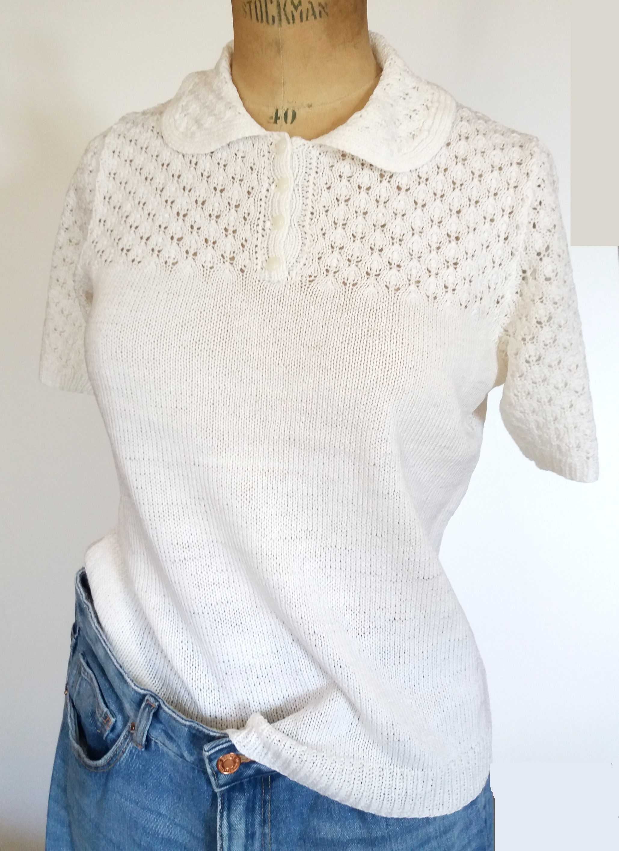 Pull léger vintage blanc 70's / T 38