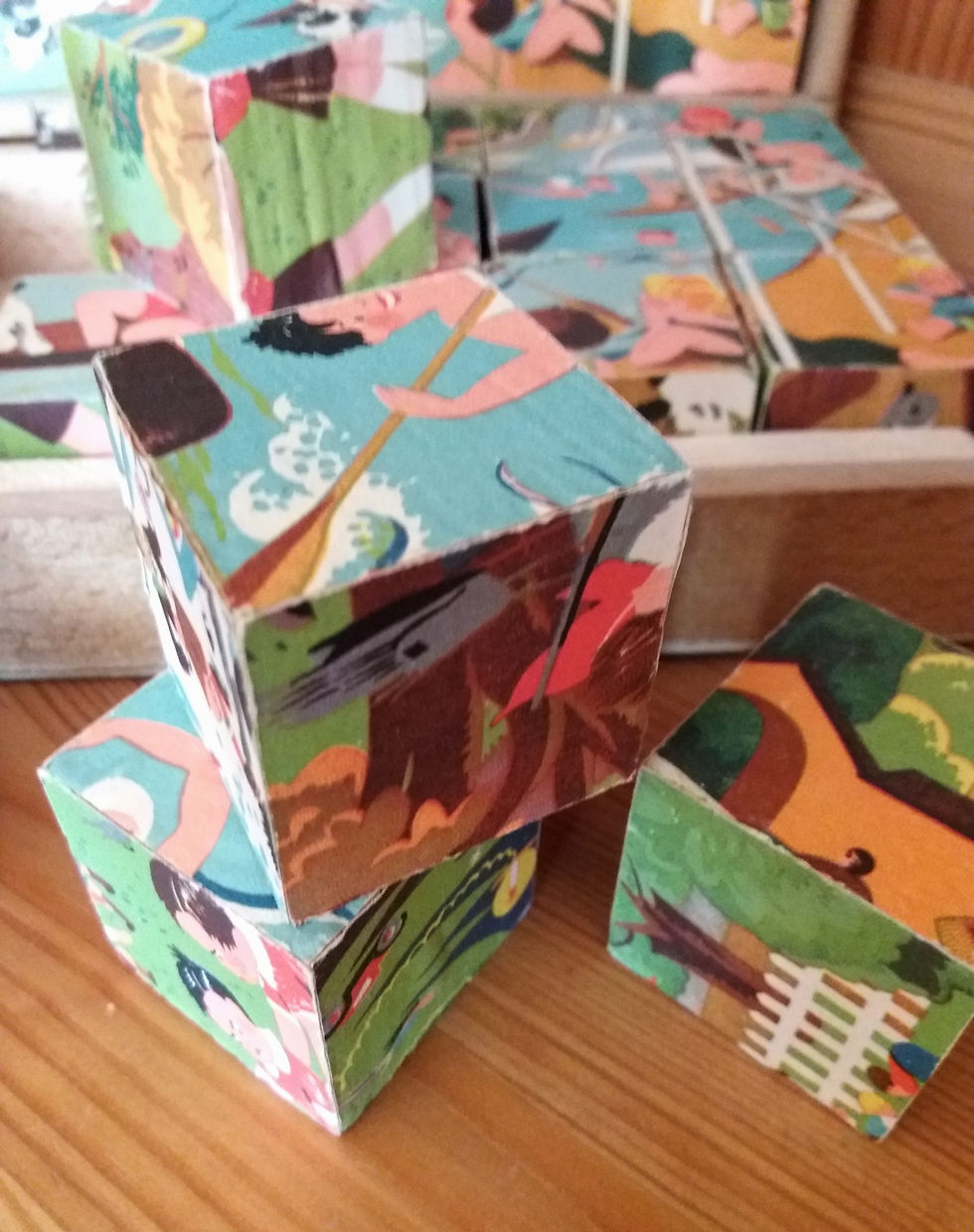 Miniature : Jeu de cubes en bois - jouet ancien - jeu de collection