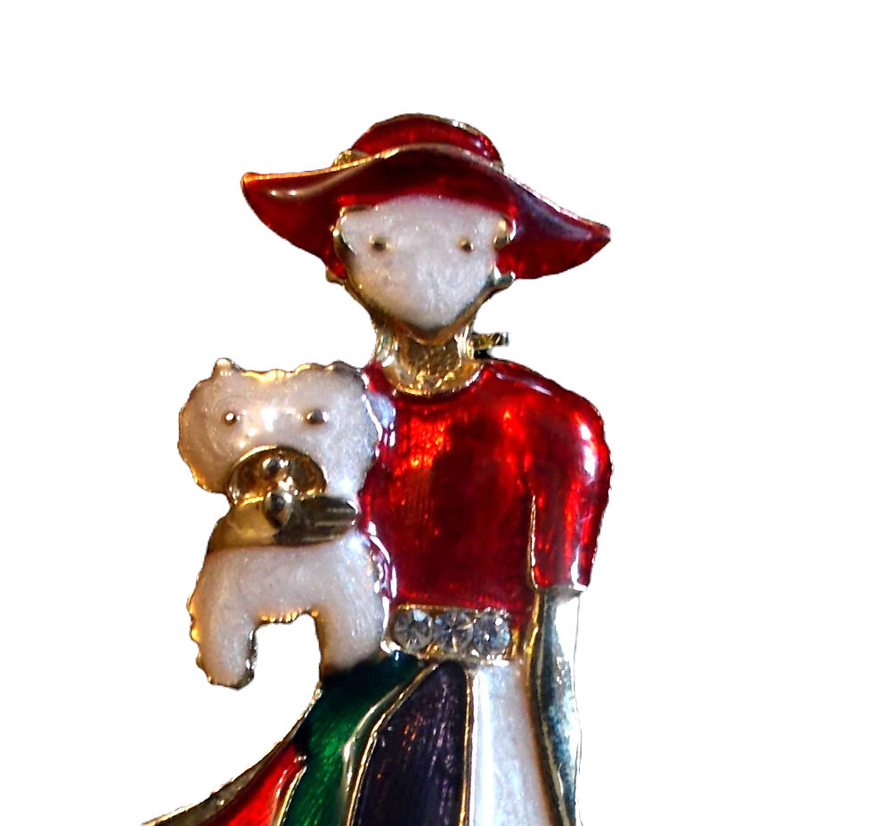 Miniature : Broche fantaisie vintage femme et chien