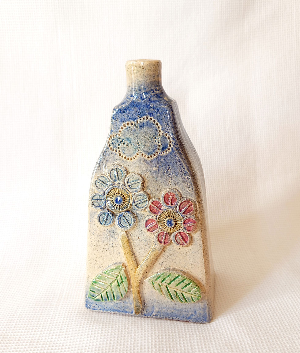 Vase soliflore pastel en grès de Puisaye - Signé Peroz - Années 80