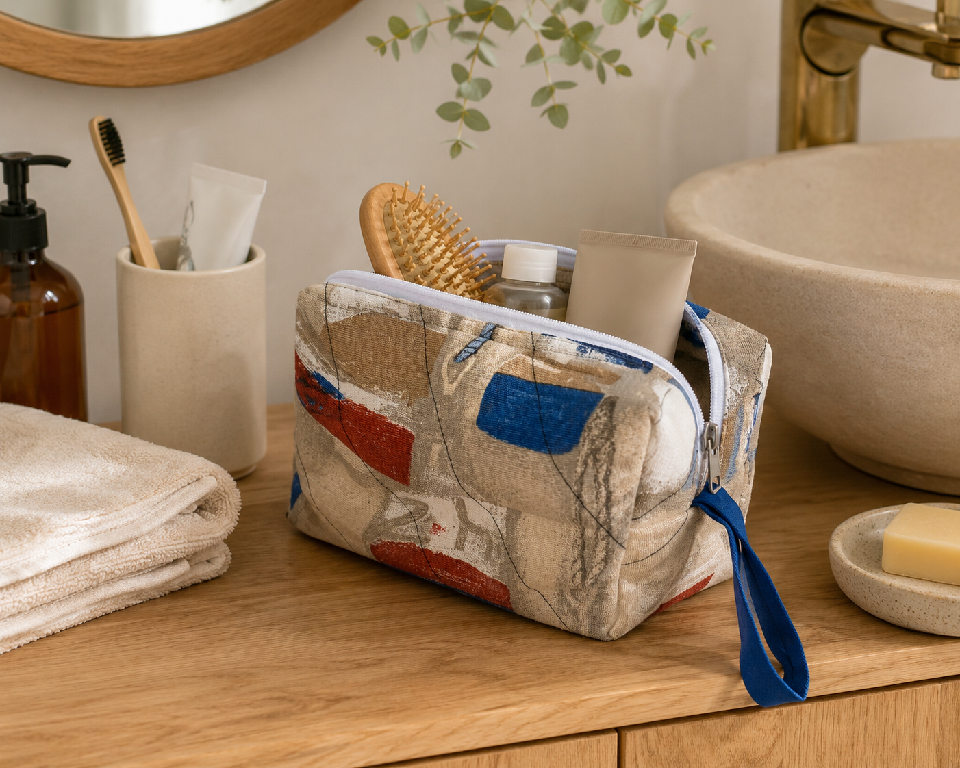 Trousse de toilette pipée et doublée 12 X 17 cm - Marin