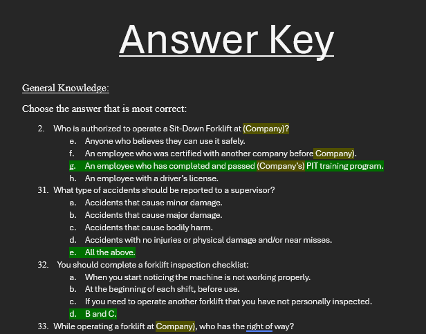 Thumbnail: Forklift Sit-Down Written Test with Answer Key