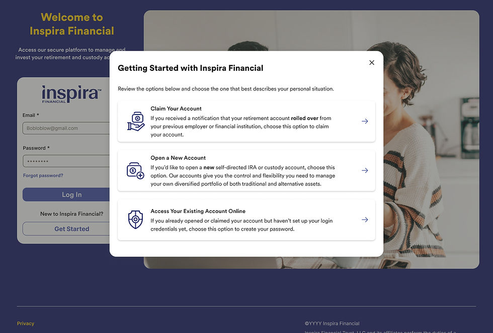 The existing version we tested for usability insights, focusing on clarity, trust in rollovers, and ease of account setup.