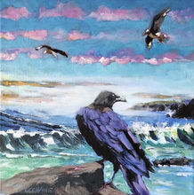foggy bay in newfoundland, birds and waves