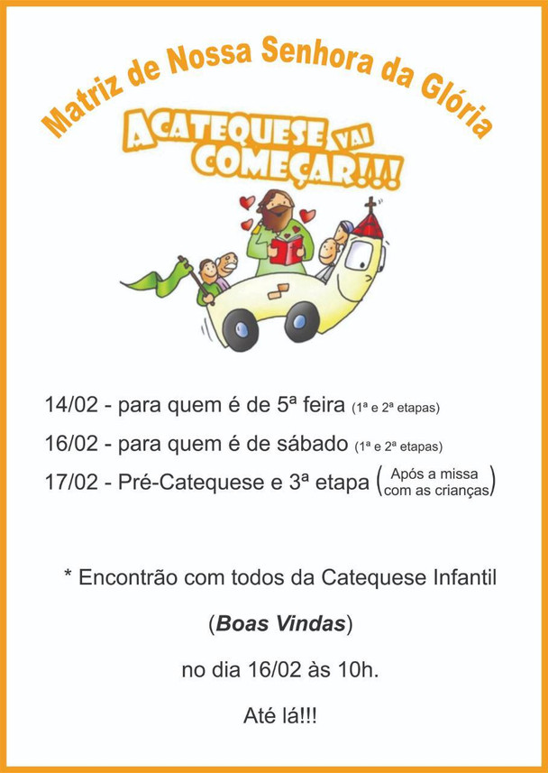 Início da Catequese - Horários