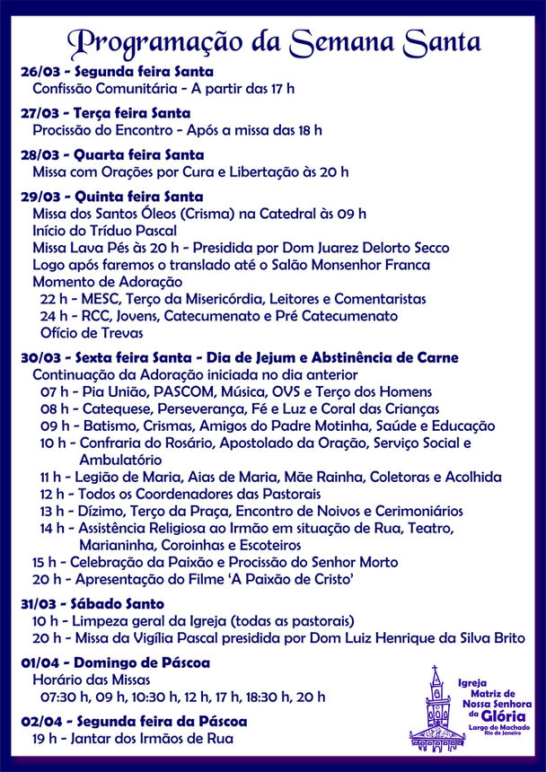 Programação da Semana Santa