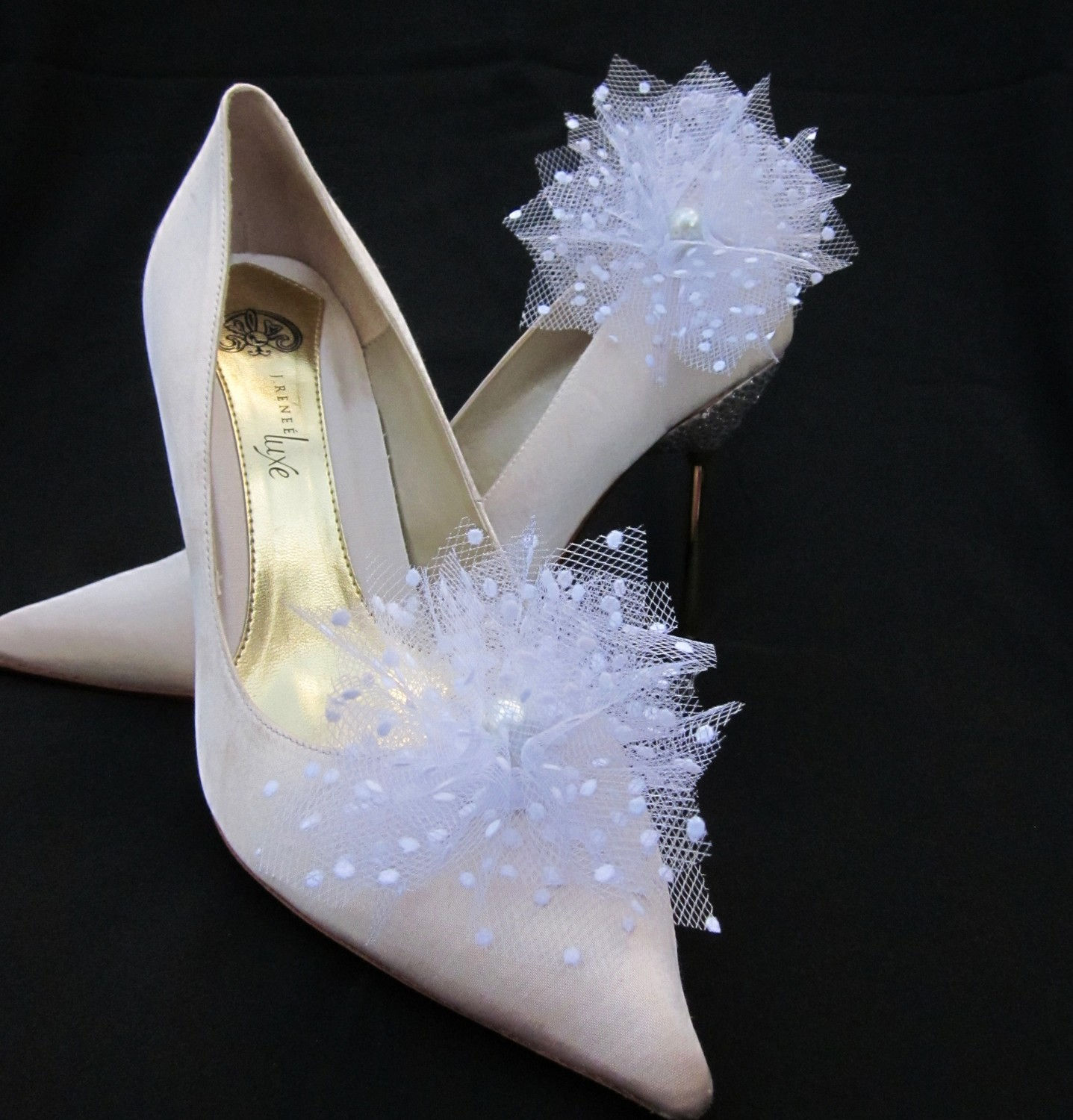 Flower Tulle with spots Shoe Clips- Various Colours