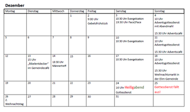 Monatsübersicht Dezember 2022