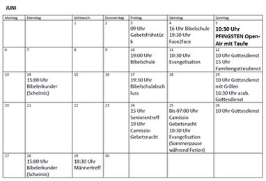 Monatsübersicht Juni