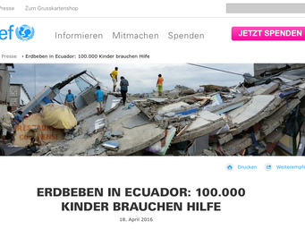 Unicef Germany-ERDBEBEN IN ECUADOR: 100.000 KINDER BRAUCHEN HILFE