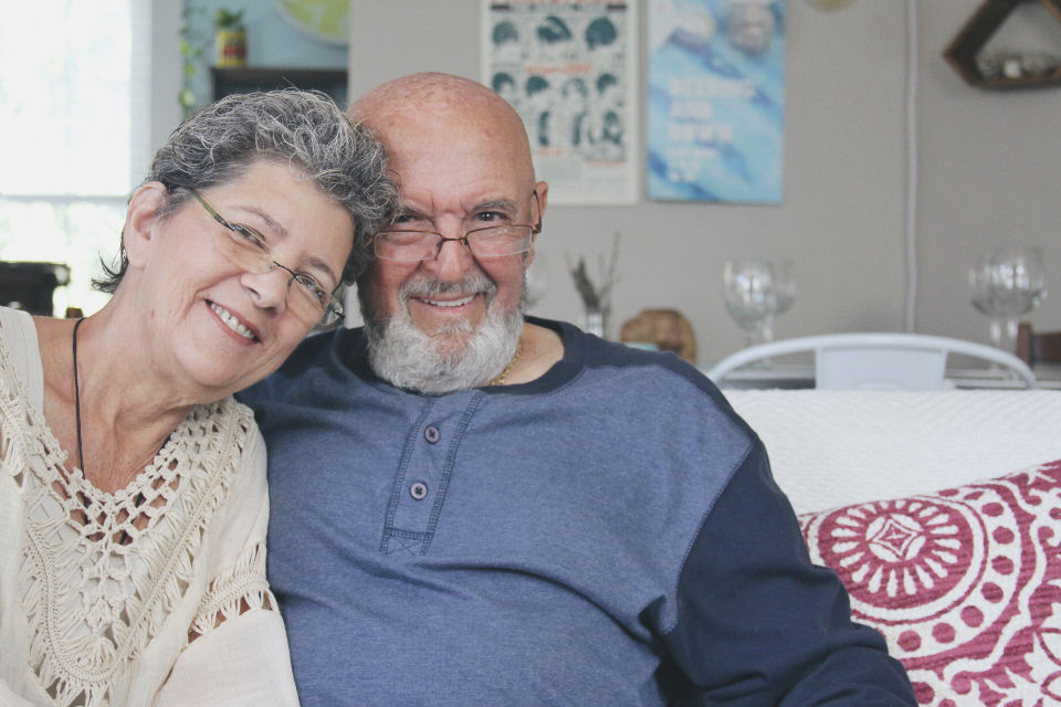 Smiling senior couple at home