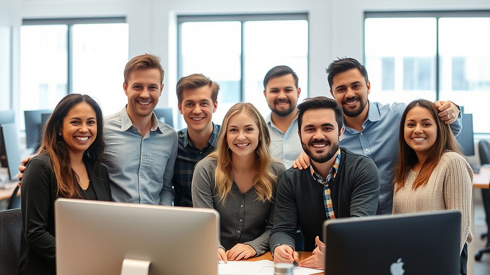 a group of happy employees in an office set-up