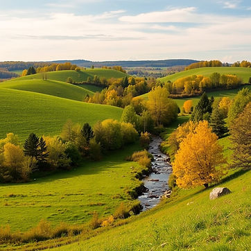 A beautiful Wisconsin landscape of rolling green hills, mixed trees and a stream.jpg