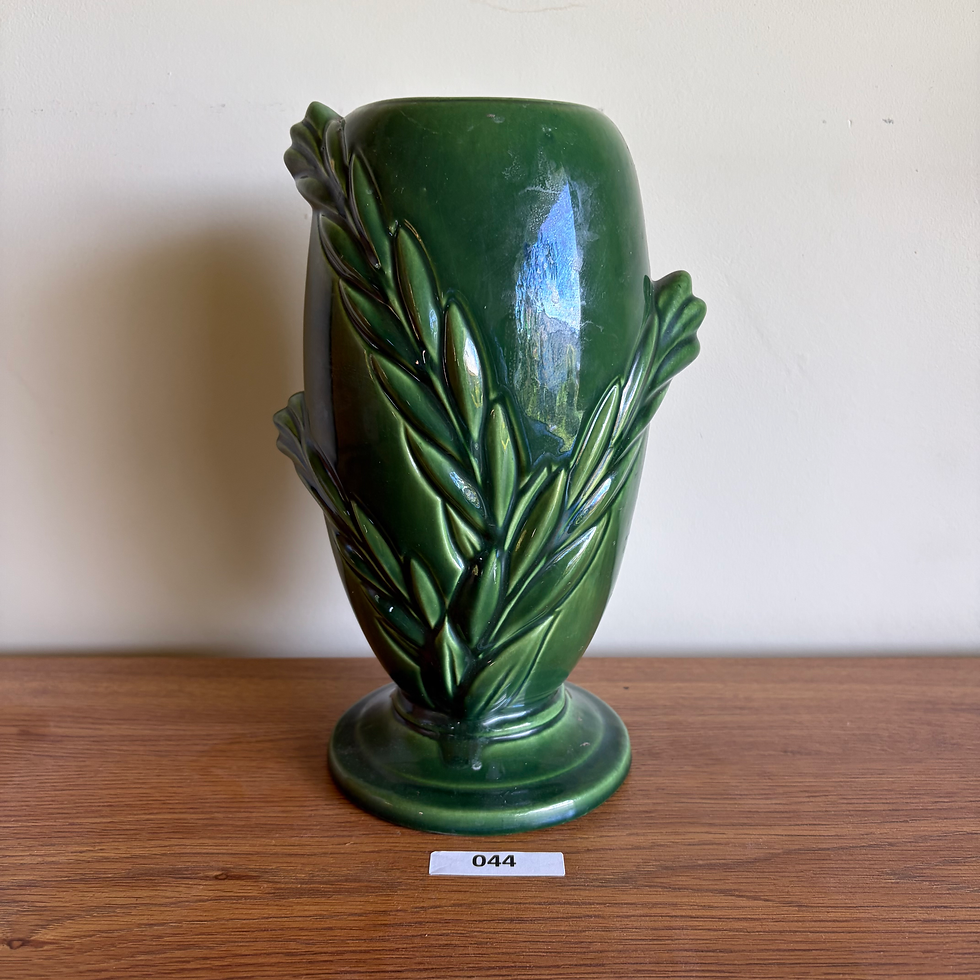 Thumbnail: HW - 044 - Vtg MCM Haegar Green Ceramic Vase W/Leaves