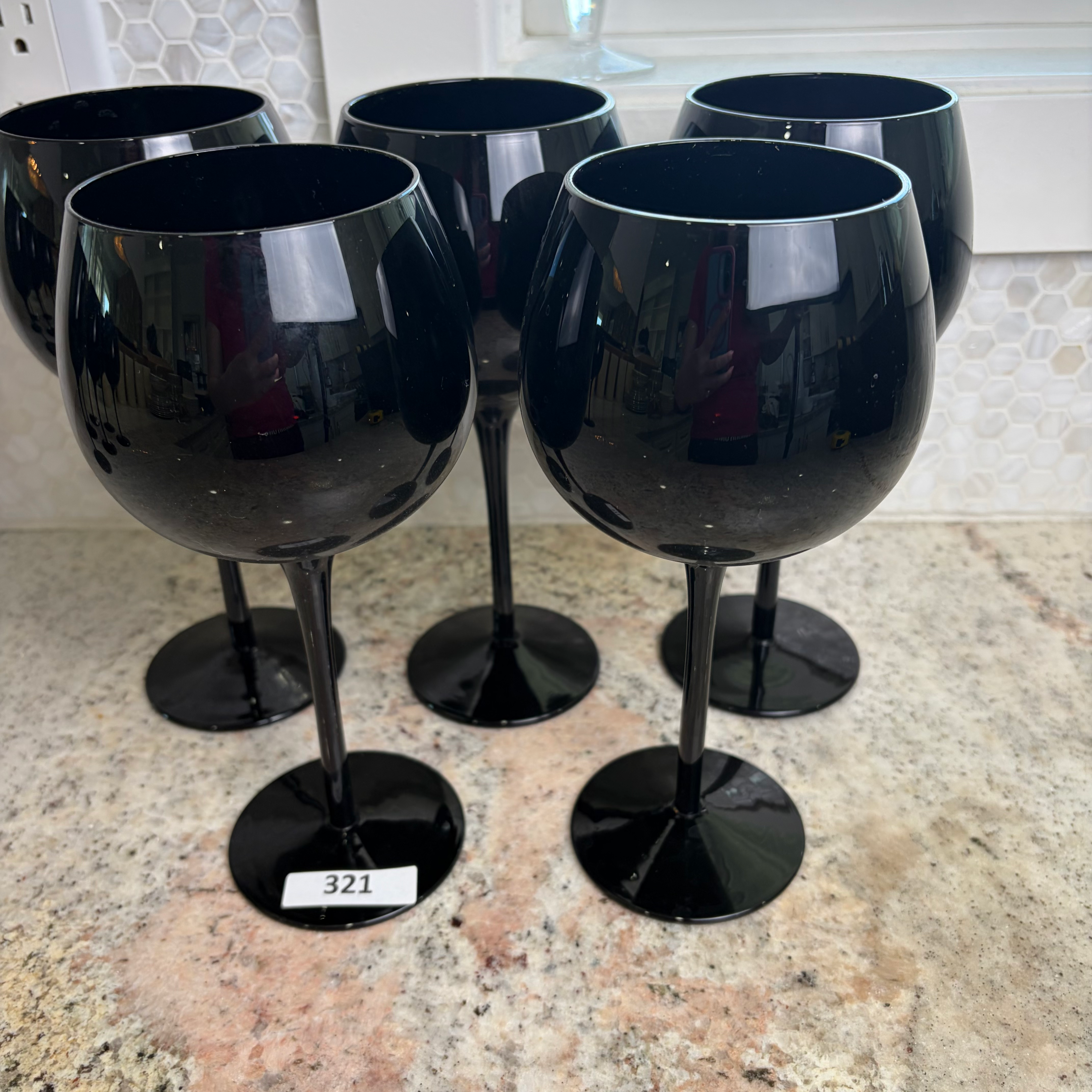 FH - 321 - Set Of 5 9.5"T Artland Black Amethyst Balloon Wine Glasses