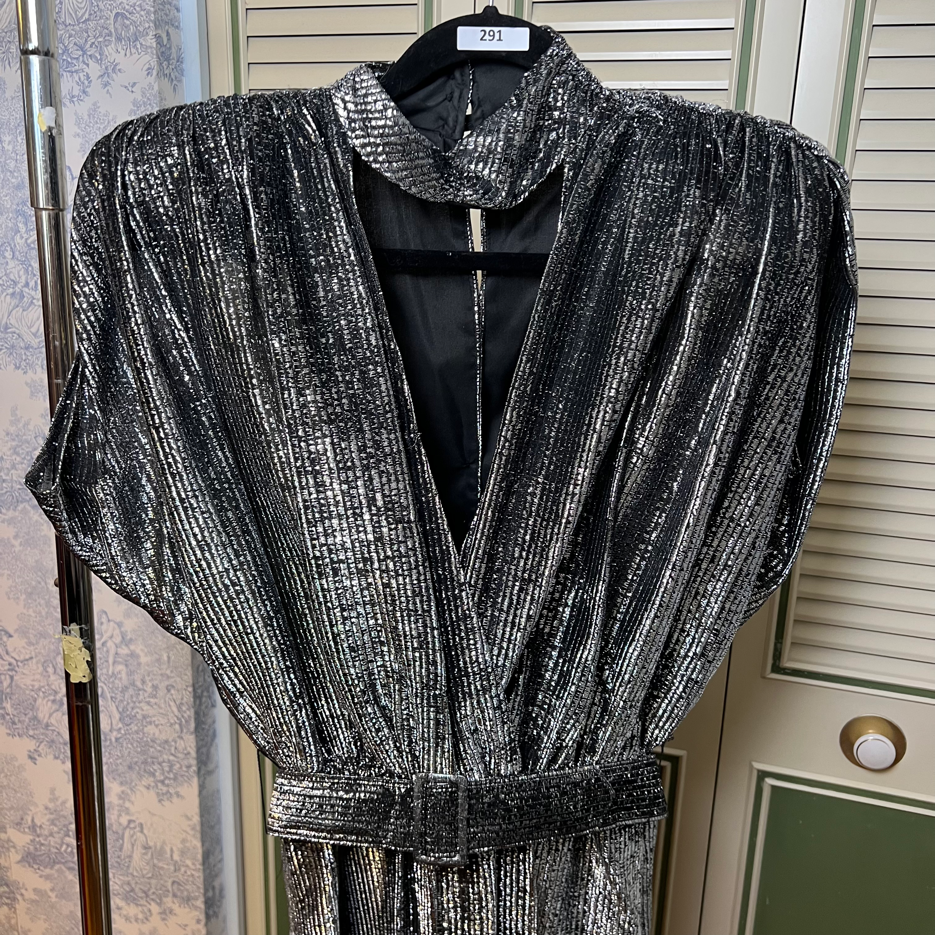 PA - 291 - Vtg Algo-Ettes Black & Silver Semi Sheer Romper W/Button Up Back
