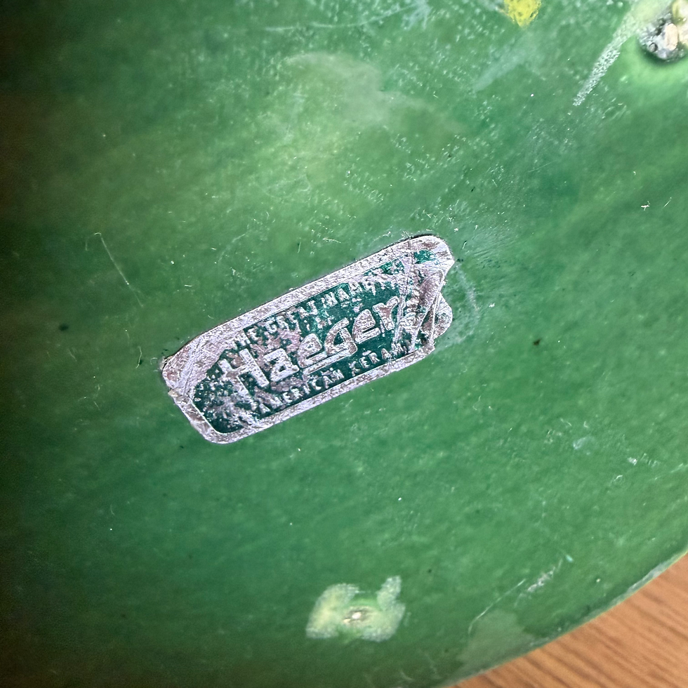 Thumbnail: HW - 044 - Vtg MCM Haegar Green Ceramic Vase W/Leaves