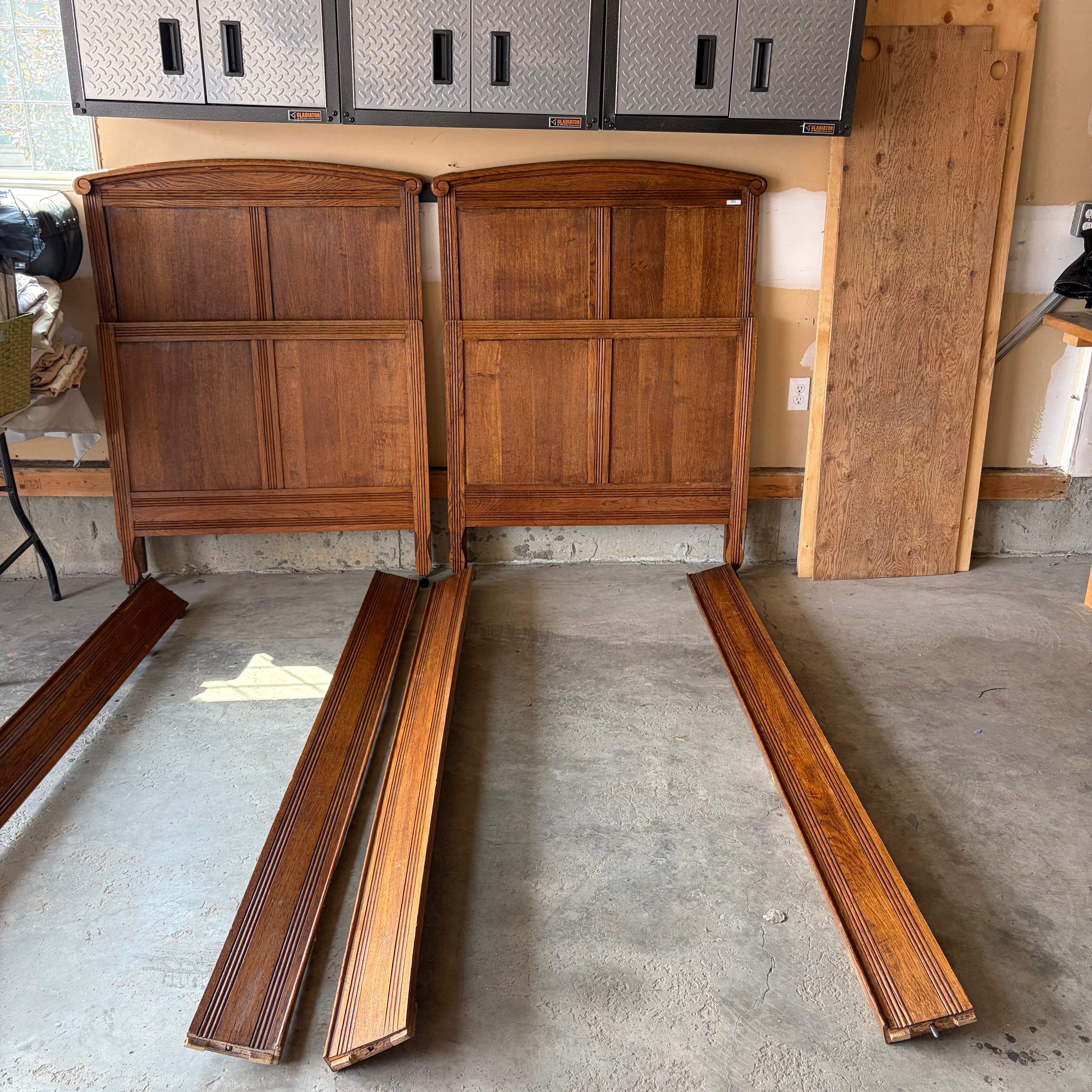 AD - 075 - Pair Of Vtg Wood Twin Headboards & Frames