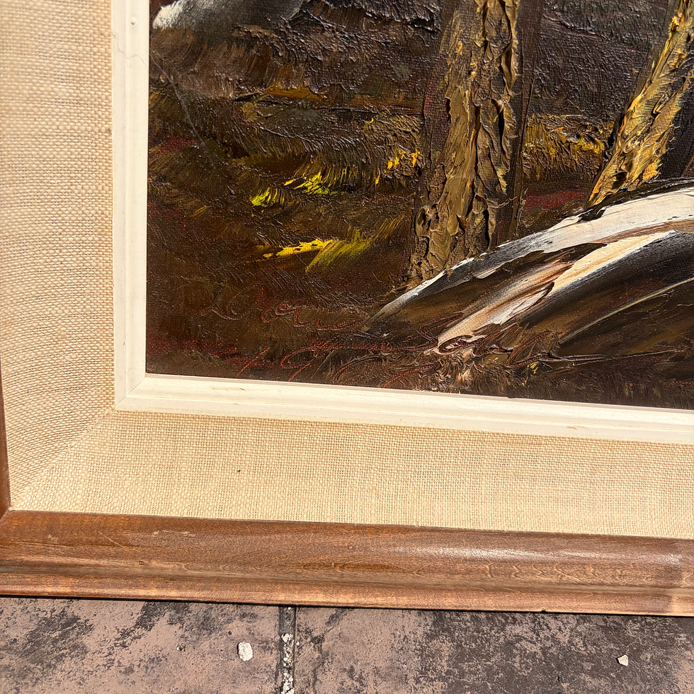 Thumbnail: AD - 078 - 29x23" Signed 1967 Painting On Board Of Cabin In Woods
