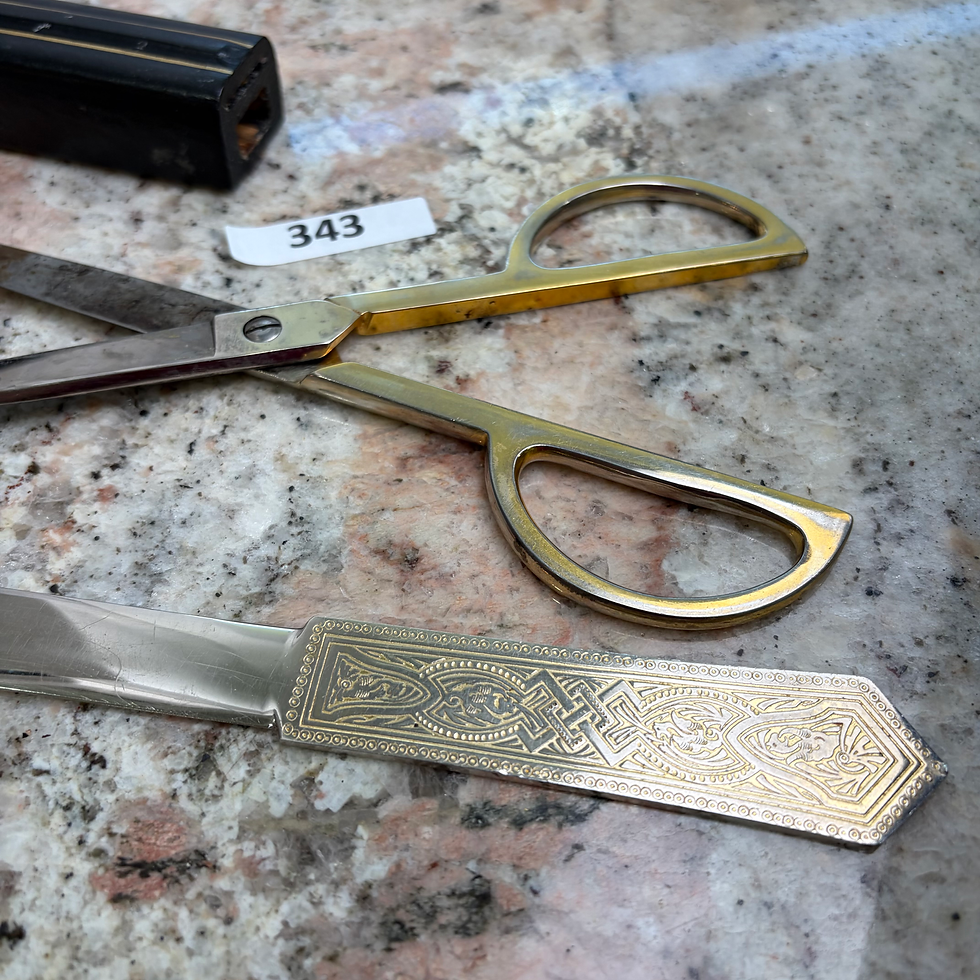 Thumbnail: FH - 343 - Vtg Italian Scissors & German Letter Opener In Leather Holder