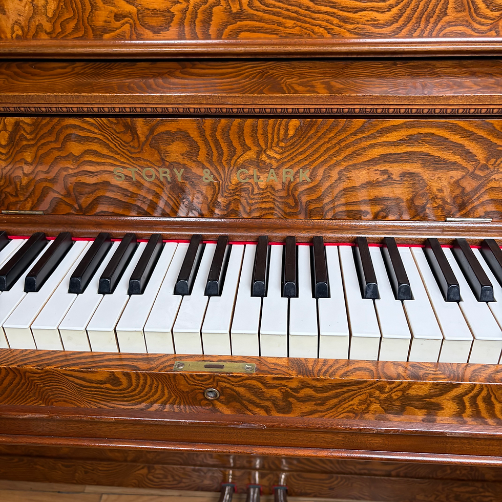 Thumbnail: MP - 006 - Antq Beautiful Quarter Cut Oak Story & Clark Upright Piano W/Bench