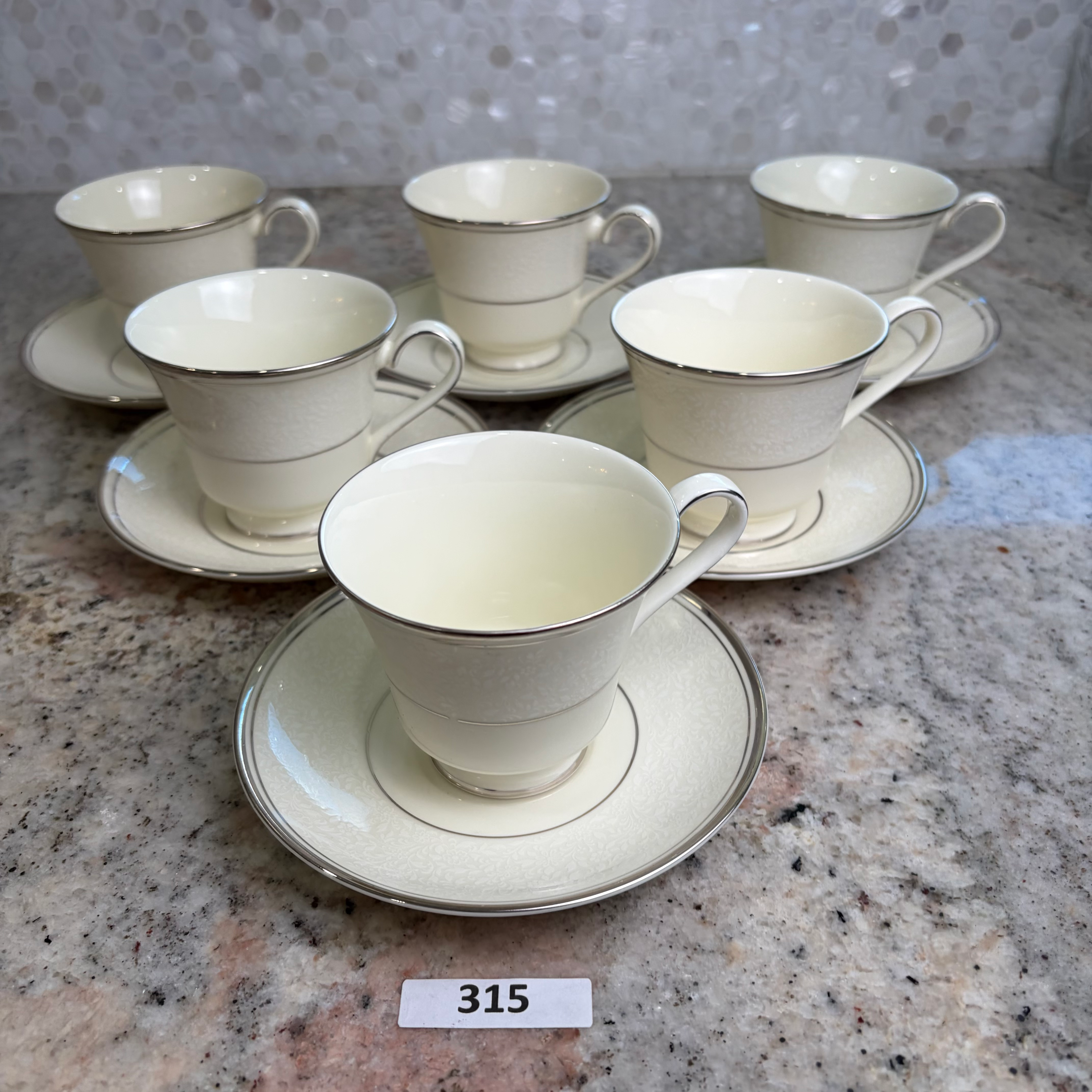 FH - 315 - Minton Bridal Veil China Set Of 6 Cups & Saucers