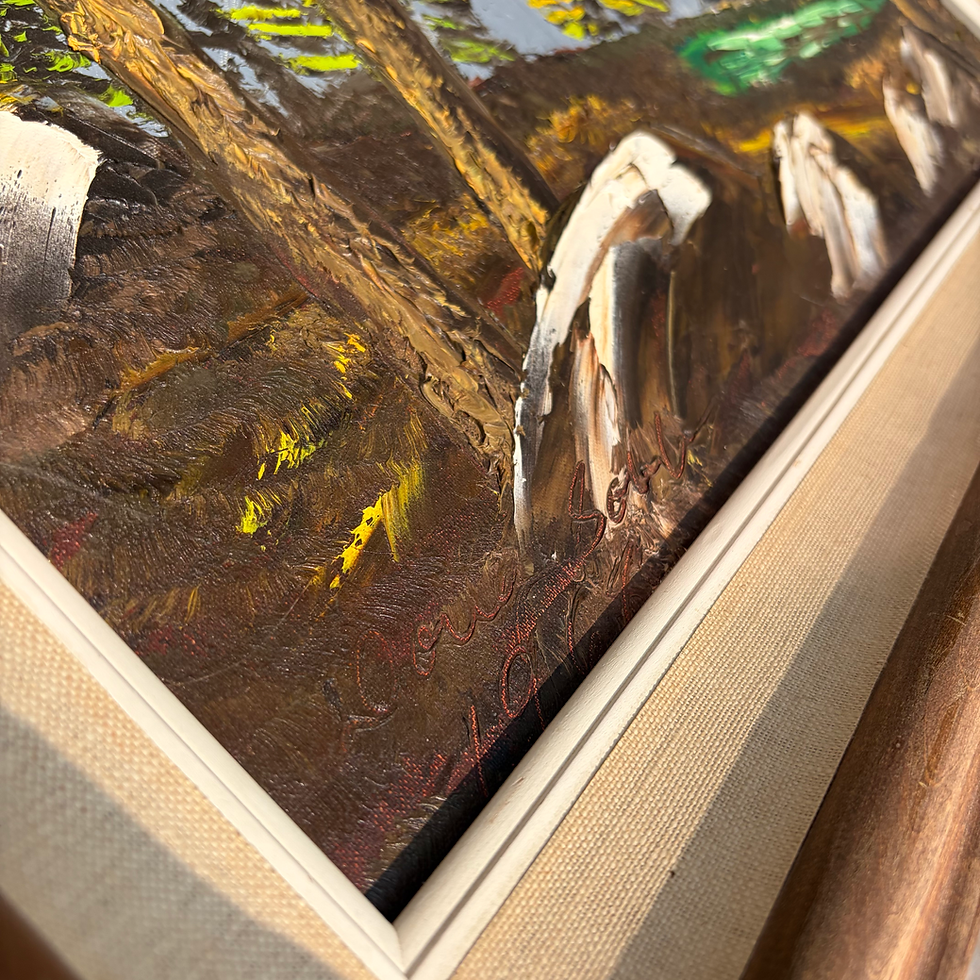 Thumbnail: AD - 078 - 29x23" Signed 1967 Painting On Board Of Cabin In Woods