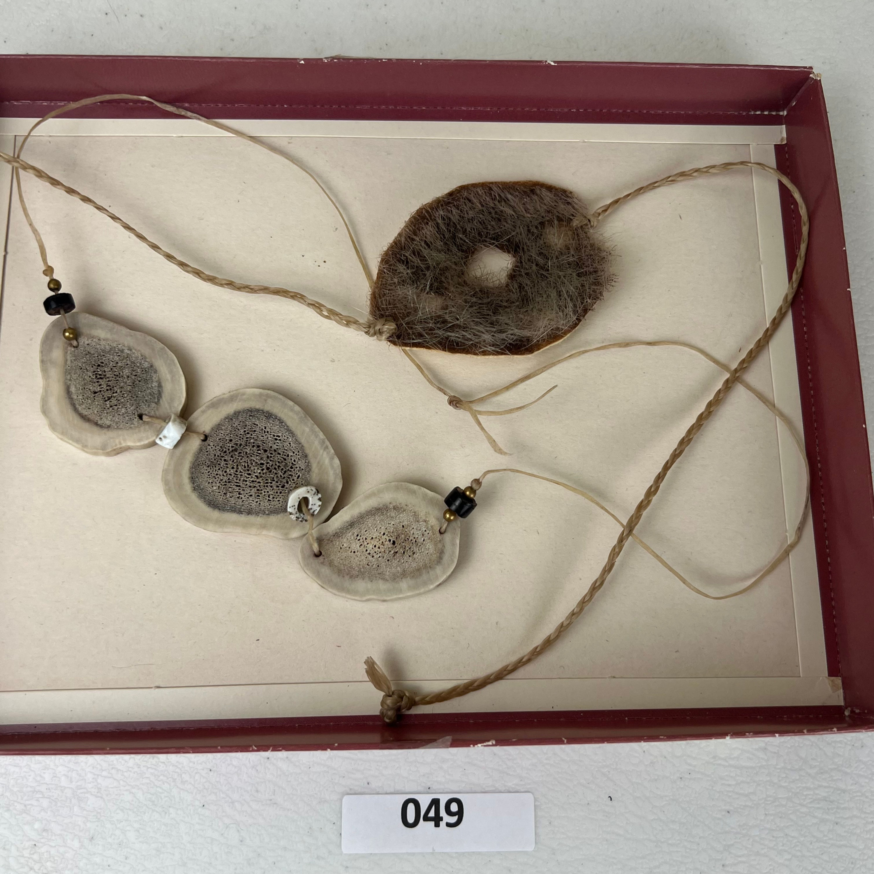 LB - 049 - Vtg Antler Slice Necklace & Fur Necklace