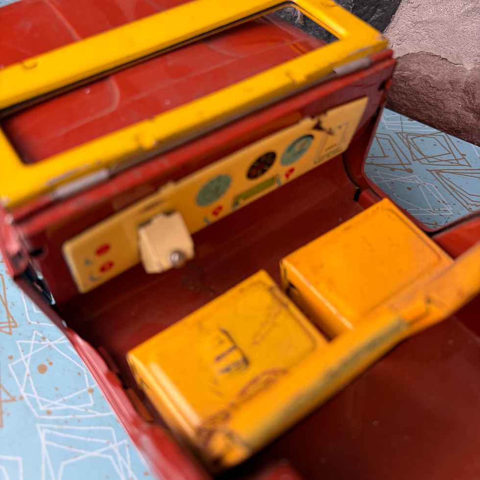 Thumbnail: HW - 065 - Vtg 11" Brown 7 Orange Metal Jeep