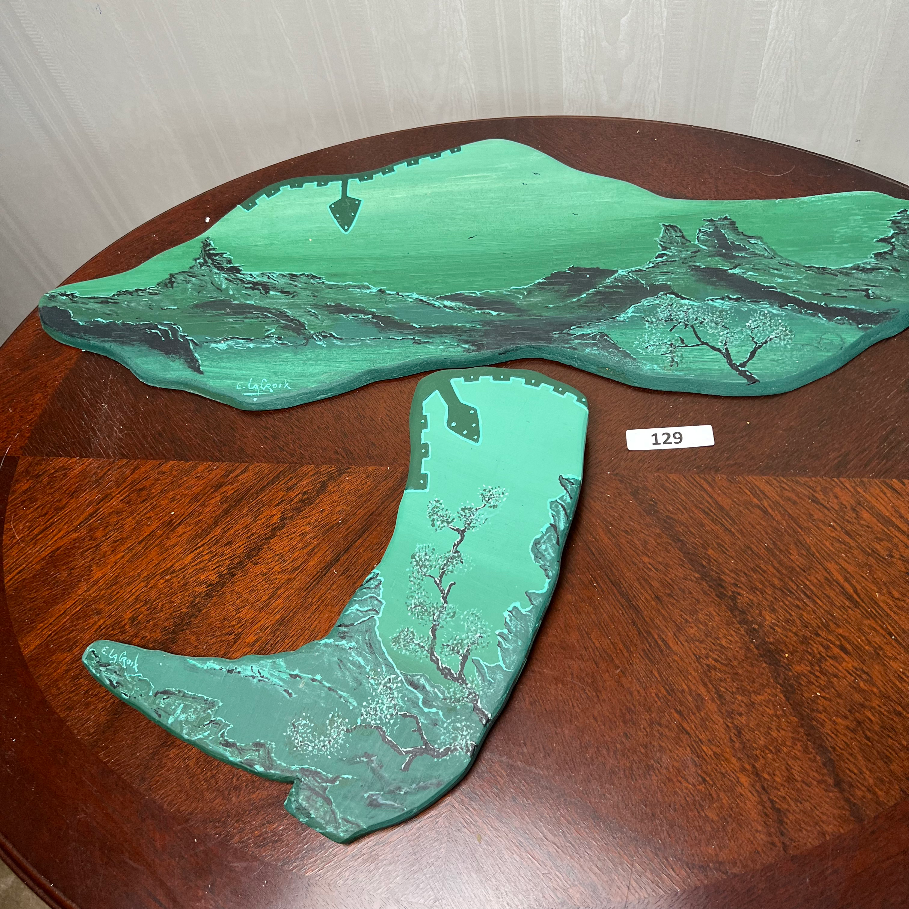 PA - 129 - Signed Painted Wood Art By E. La Croix