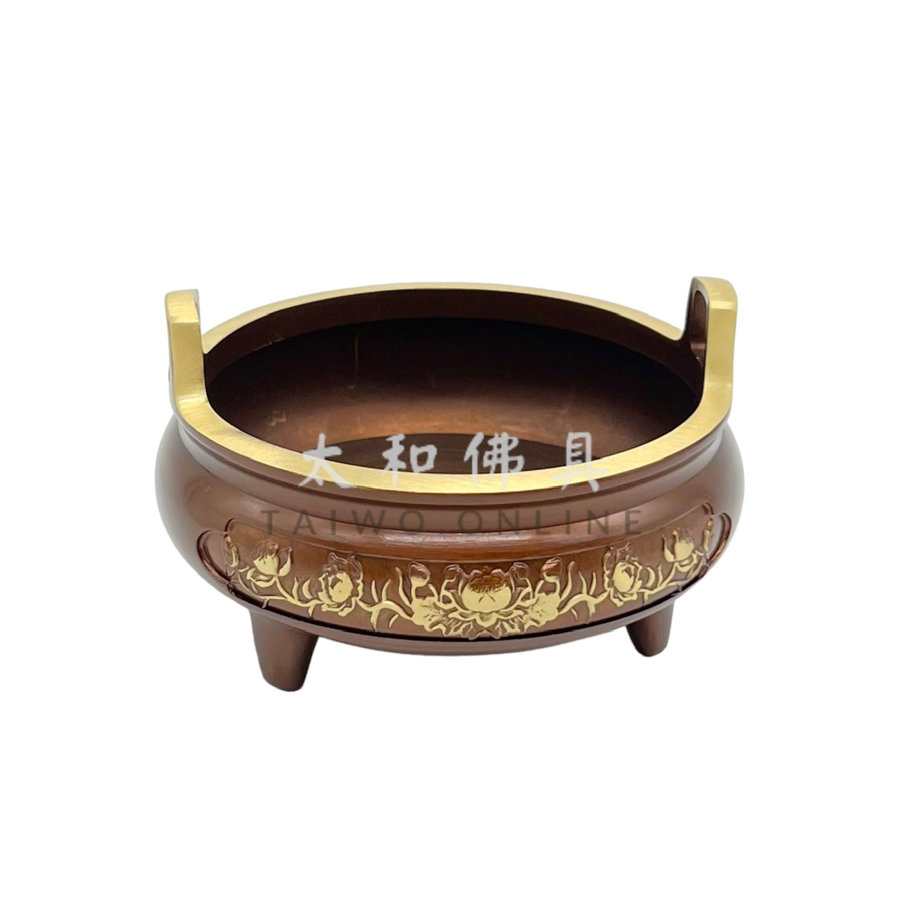 201 Bronze Sandalwood Incense Burner with Lotus Design and Two Handles (Bronze)