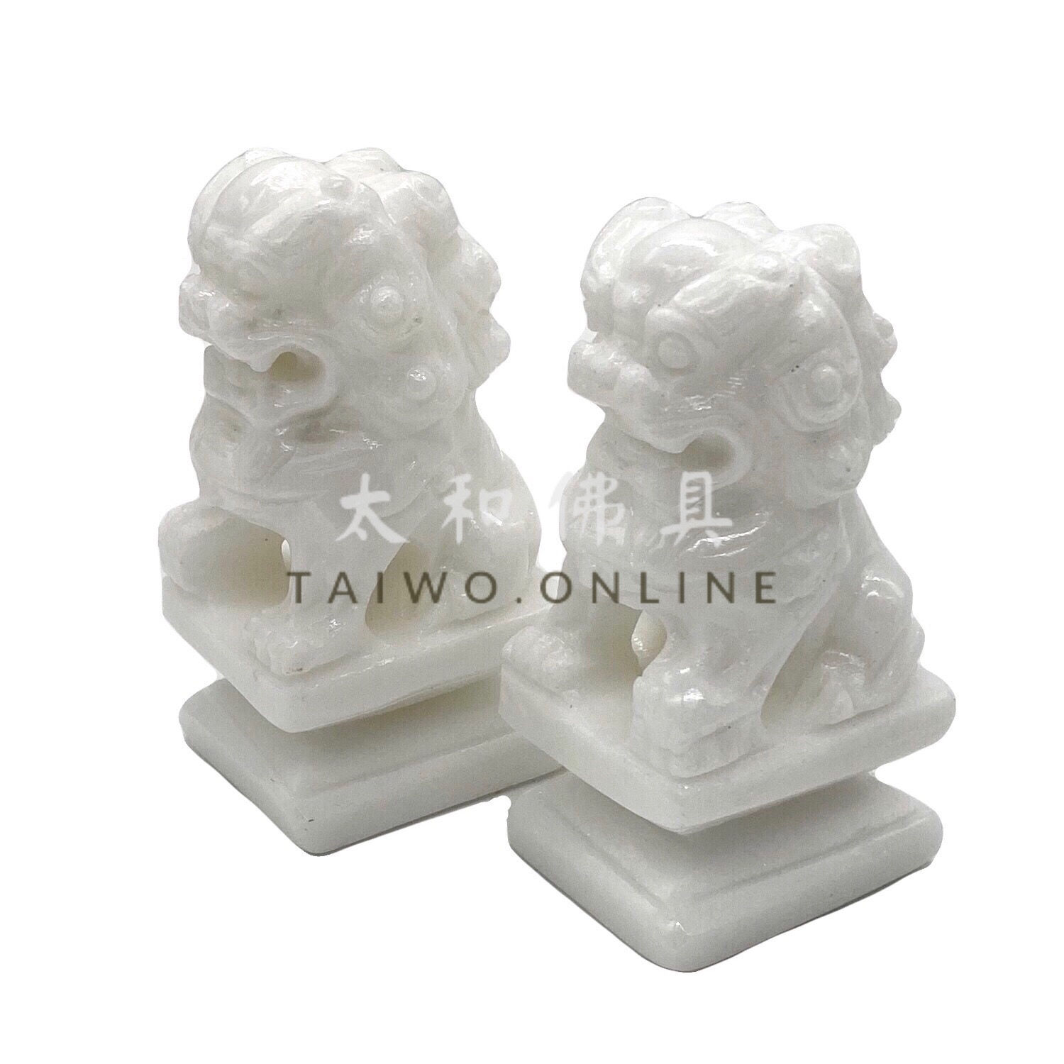 白玉北京獅子一對 4"-8"