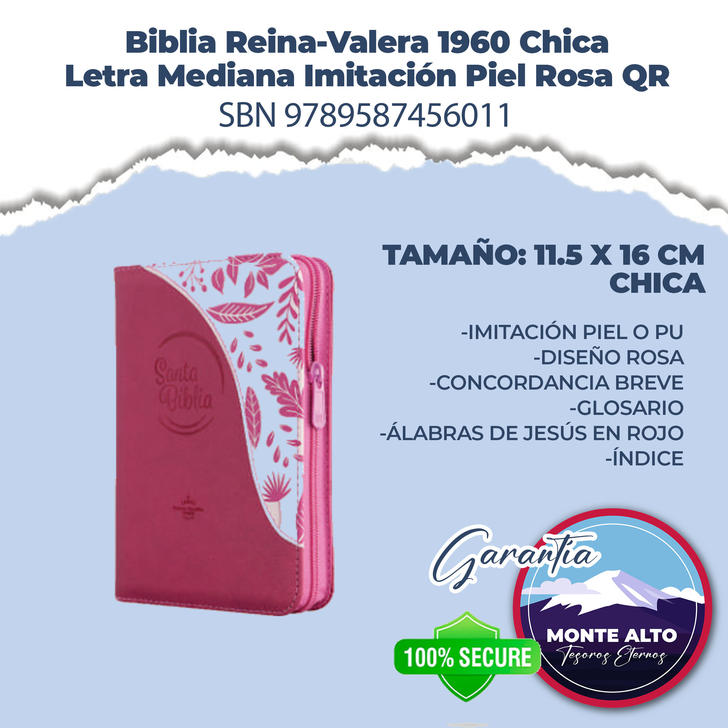 Biblia Reina-Valera 1960 Chica Letra Mediana Imitación Piel Rosa QR
