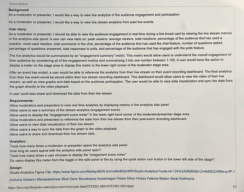 Blue Jeans Studio Analytics Studio Development Hand-Off