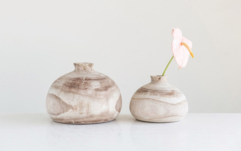 Small Round Natural Paulownia Wood Vase (Each one will vary)