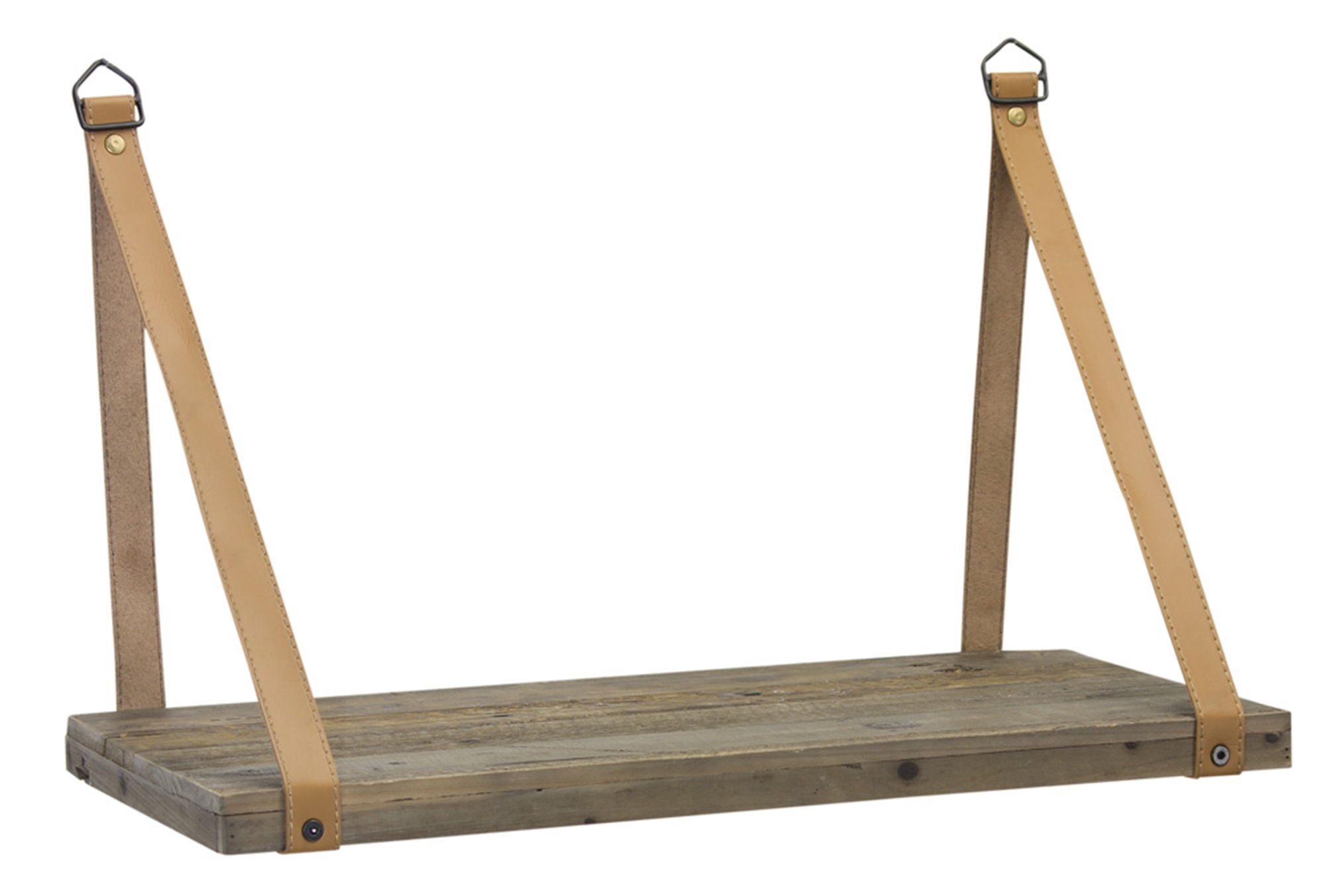 Mixed Material Leather & Wood Wall Shelf