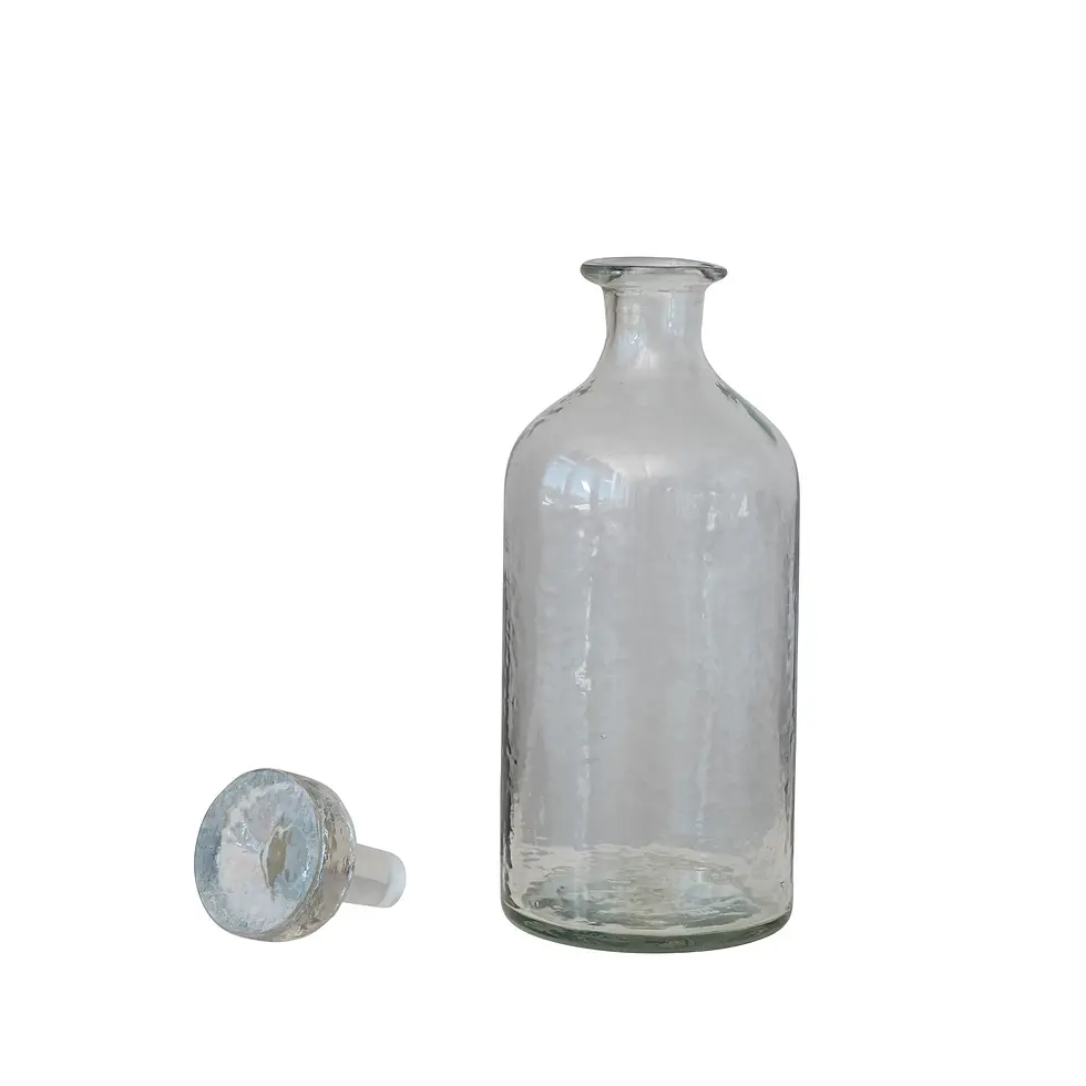 Glass Recycled Hand Made Red Wine or Whiskey Decanter 20 oz.