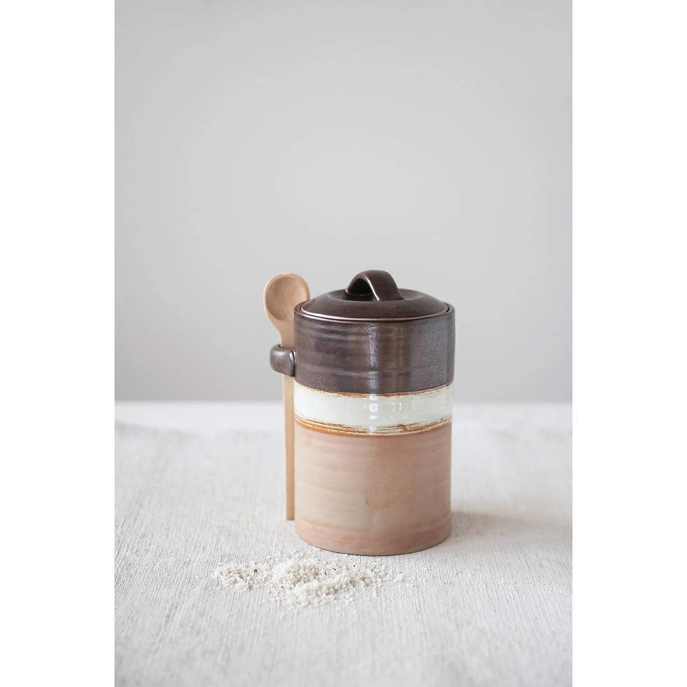 Thumbnail: Stoneware Canister with Wood Spoon with Reactive Galze