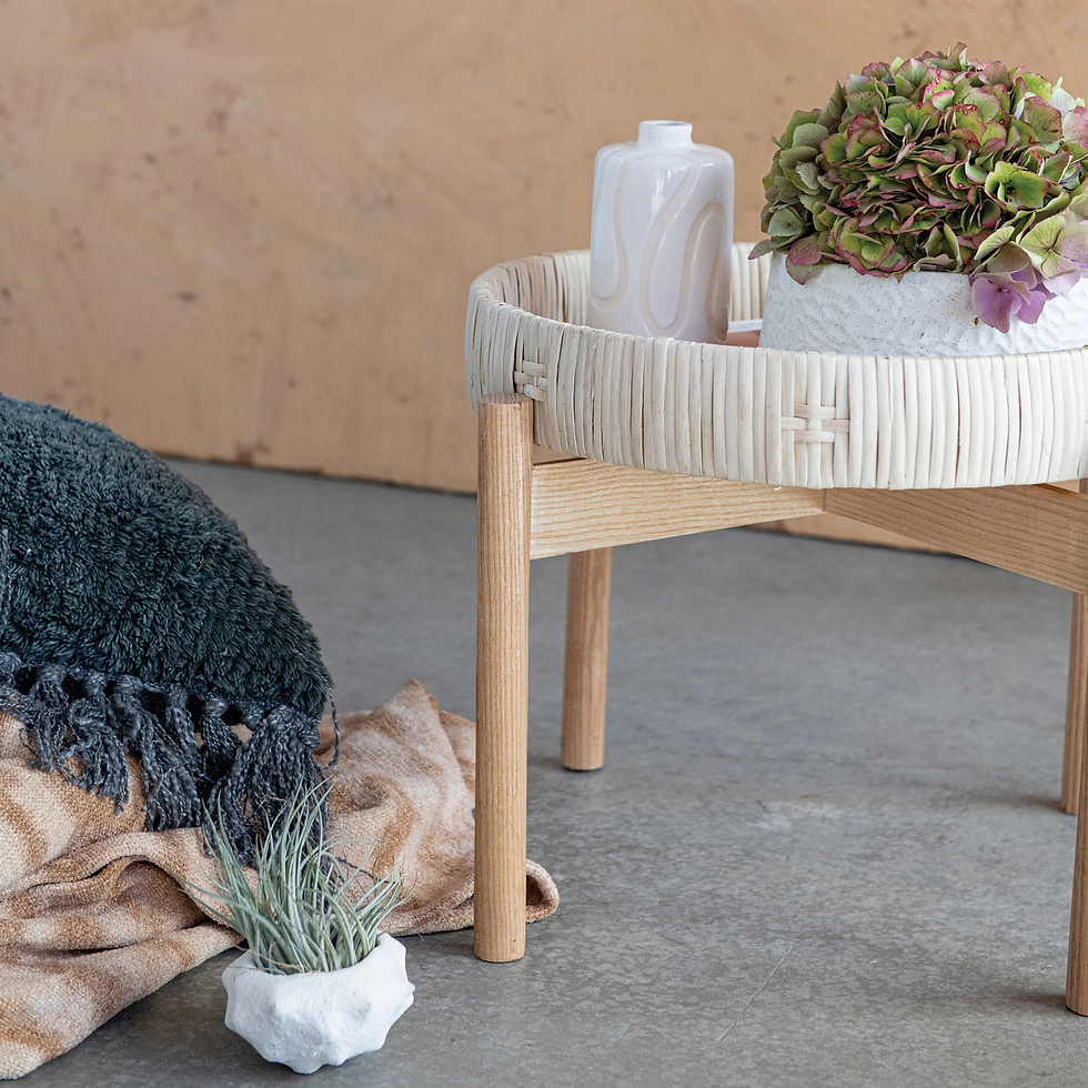 Bamboo Pedestal with Removable Rattan Tray, Set of 2