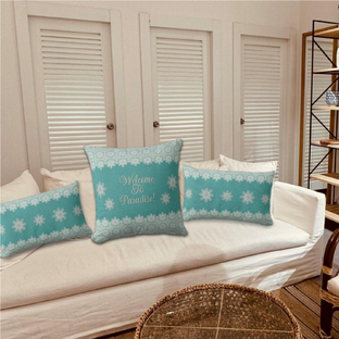 In a very simple living room mainly white, which could be in a country house , two lumbar pillows and one square throw pillows from Fantabuloustef Welcome to Paradise vintage rustic serie create a country warming style and give all the cachet to this room!