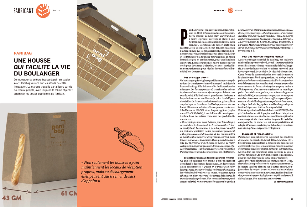 Article journalistique de la housse à manne Panibag sur un magazine