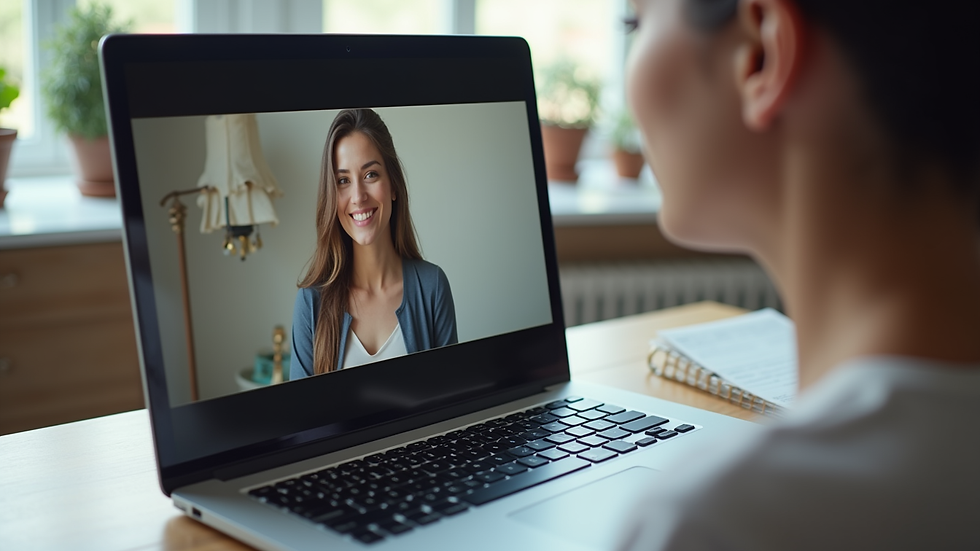 Close-up view of a laptop screen showing a video call therapy session