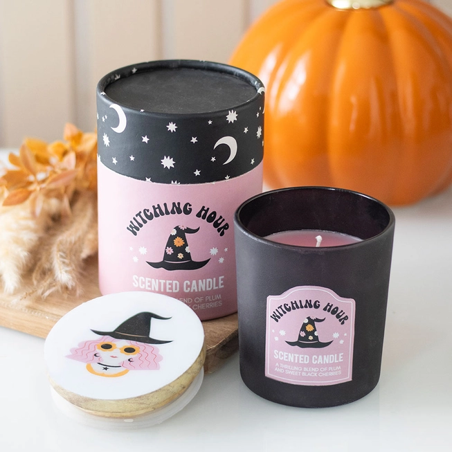 Bougie d'Halloween Prune Sorcière & Cerise Noire