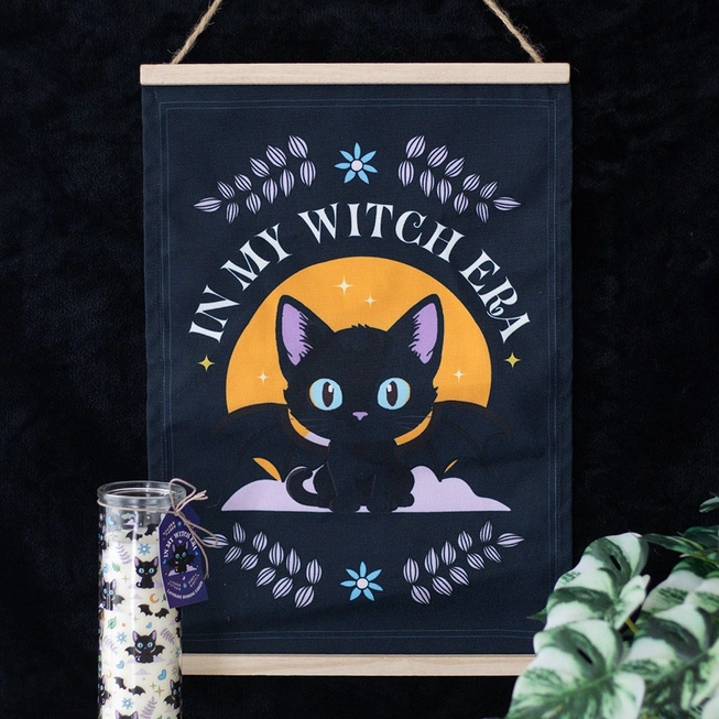 Tenture Murale Tissu Chat et Chauve-Souris Noirs