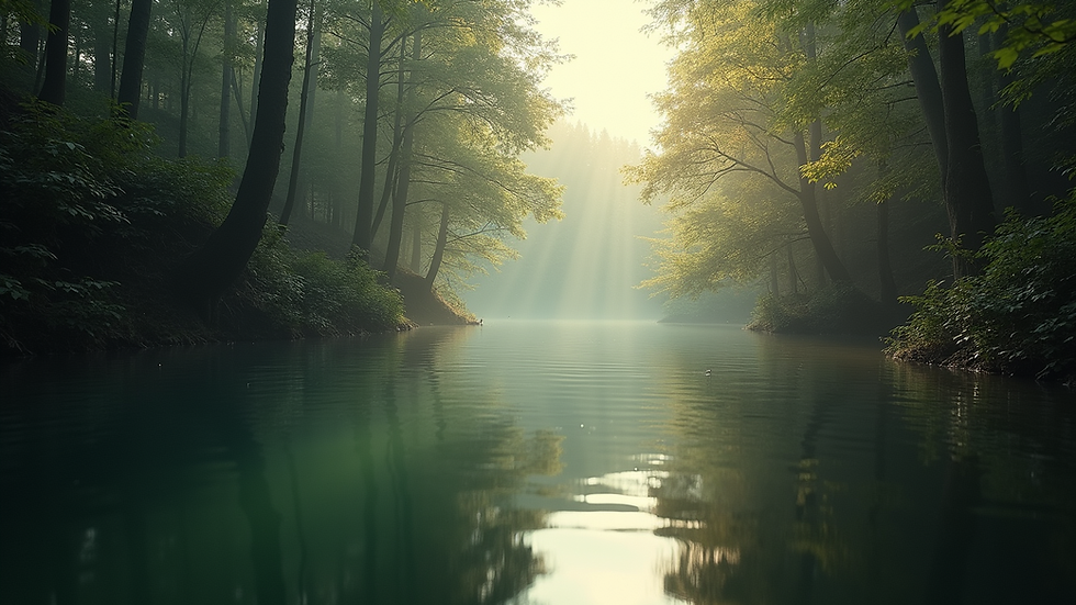 Vue en plongée d'un sentier forestier baigné de lumière douce