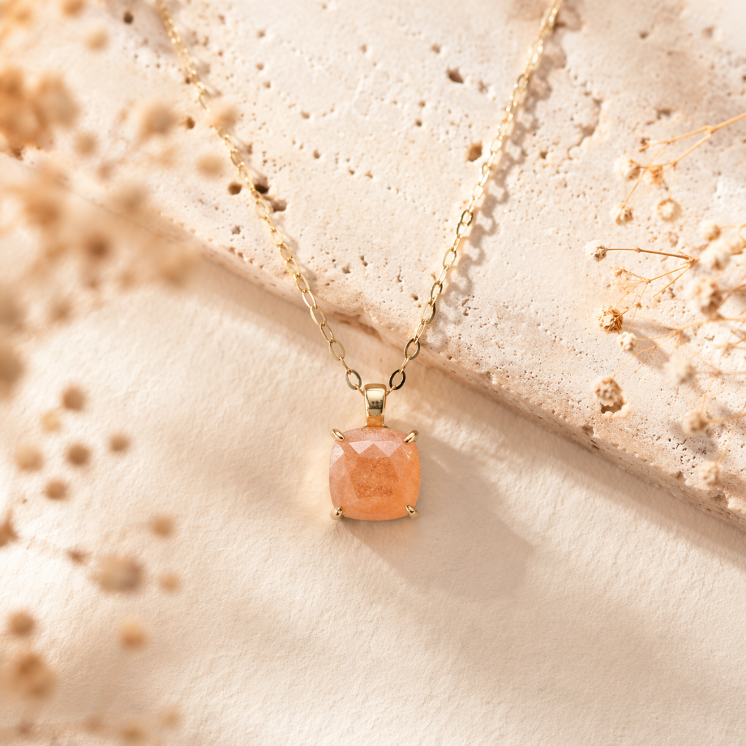 COLLIER ARGENT 925 PLAQUE OR PIERRE DE SOLEIL